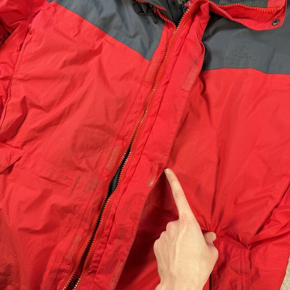 LL Bean Jacket Mens 2XL Red Grey Gore Tex Waterproof Hooded Outdoor Coat